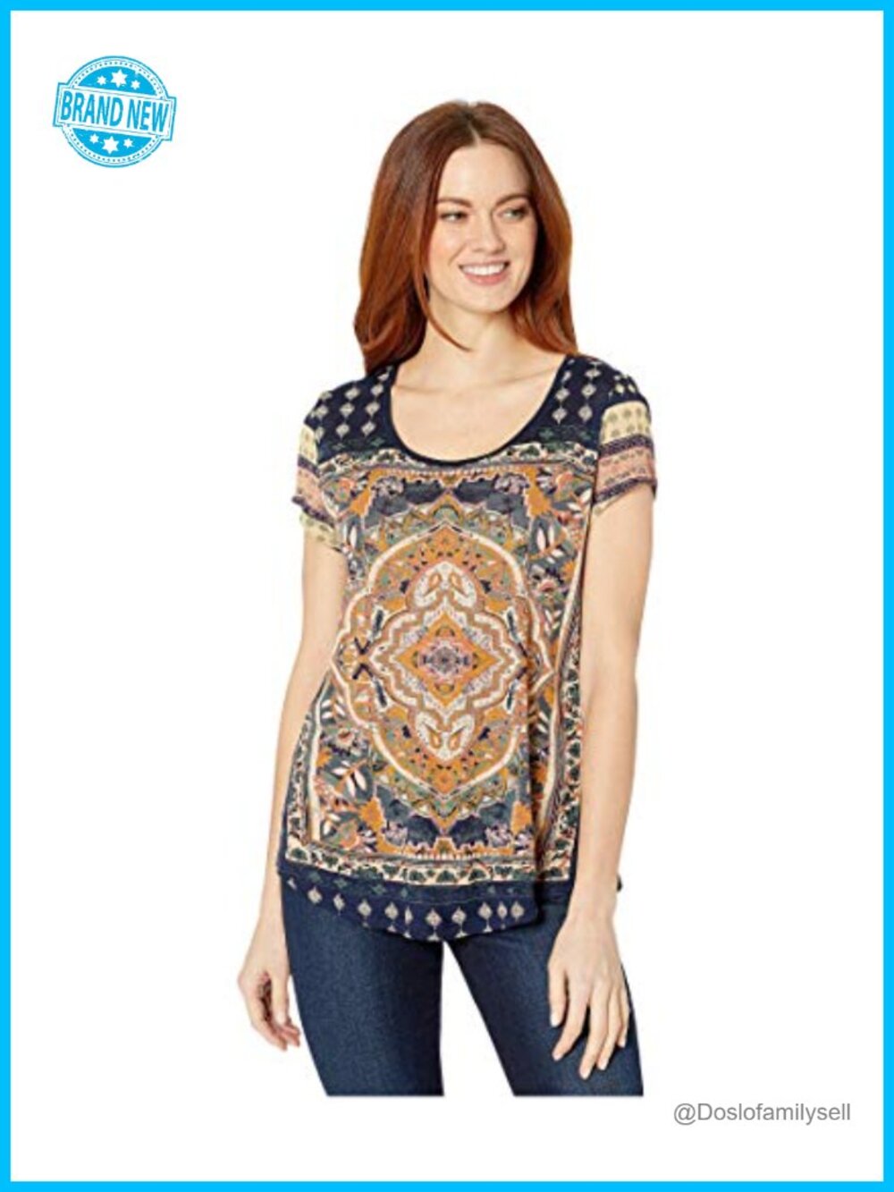 Lucky Brand Persian Carpet Tee Scoop Neck Short Sleeve Casual T-Shirt